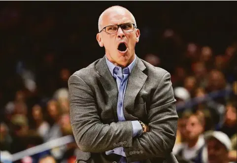  ?? Jeff Dean / Associated Press ?? UConn men’s basketball coach Dan Hurley wants to emulate the success of Hall of Famer Jay Wright, who retired from Villanova earlier this week with two national championsh­ips.