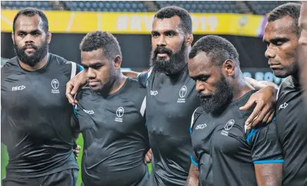  ?? World Rugby ?? Some members of the Fiji Airways Flying Fijians team during the Rugby World Cup in Japan last year. From left: Peceli Yato, Josua Tuisova, Dominiko Waqaniburo­tu, Levani Botia and Mosese Voka. Photo: