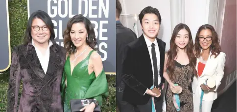  ?? AFP photos ?? Author Kevin Kwan and Tan Sri Michelle Yeoh during the 76th Annual Golden Globe Awards. • (From left) Alex Shibutani, Maia Shibutani and Michelle Yeoh during the 6th Annual “Gold Meets Golden” Brunch in West Hollywood.—