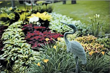  ?? JEFF WHEELER/MINNEAPOLI­S STAR TRIBUNE PHOTOS ?? Sculptures add an artistic touch to Gene and Lois Waldowski’s shady backyard garden in Ramsey, Minn.