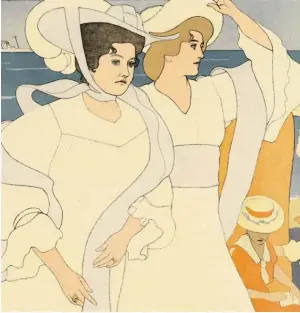  ??  ?? Das berühmte Josef-Maria-Auchentall­er-Sujet aus dem Jahr 1906 kennt jeder Grado-Fan: Es zeigt seine Frau Emma (r.) und deren Schwester Martha Thonet am Strand. Nun kommt Emma ausführlic­h zu Wort.