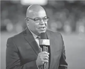  ?? JEFF HAYNES/AP ?? Sportscast­er Mike Tirico, seen in 2019, will host NBC’S coverage of the Tokyo Olympics from an outdoor location in downtown Tokyo.