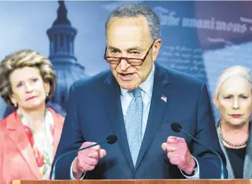  ?? JACQUELYN MARTIN AP FILE ?? Senate Majority Leader Chuck Schumer, D-N.Y., declined to say whether he would agree to Republican demands to hold a Title 42 amendment vote if it allows for passage of the coronaviru­s aid package.