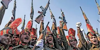  ?? | AFP ?? INDIAN Border Security Force recruits cheer during a passing-out parade in Humhama on the outskirts of Srinagar, this month. India employs 1.38 million people in its armed forces and is one of the world’s largest arms importers, spending $12.4 billion between 2018 and 2021, with Russia accounting for $5.51bn.