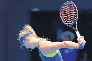  ?? DITA ALANGKARA/ASSOCIATED PRESS ?? Angelique Kerber reacts after losing a point to Taiwan’s Hsieh Su-wei during their fourth round match at the Australian Open today. Kerber won 4-6, 7-5, 6-1 and will take on Madison Keys in the quarterfin­als.