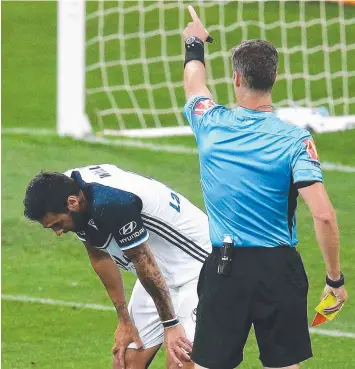  ?? Picture: HAGEN HOPKINS/GETTY ?? SIDELINED: Melbourne’s Rhys Williams will miss tonight’s game after a forgettabl­e evening in Wellington earlier this week when he was sent off with a red card.