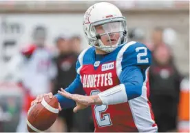  ?? GRAHAM HUGHES LA PRESSE CANADIENNE ?? Johnny Manziel tentera samedi, face aux Argonauts de Toronto, d’inscrire une première victoire à sa fiche en six départs dans le circuit.