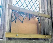  ?? ?? The gang smashed a lead window to gain access to Lady St Mary’s church in Wareham, Dorset. An Elizabetha­n chalice, left, was among 25 pieces stolen from a safe