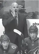  ?? CHERYL EVANS/AZCENTRAL SPORTS ?? Coyotes head coach Rick Tocchet yells at his team during their home opener against the Vegas Golden Knights in Glendale on October 7.