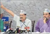  ?? SONU MEHTA/HT ?? AAP convener and Delhi CM Arvind Kejriwal speaks during a convention of farmers in New Delhi on Saturday.