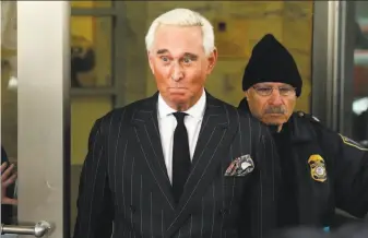  ?? Pablo Martinez Monsivais / Associated Press ?? Roger Stone, President Trump’s longtime confidant, apologized to the judge presiding over his case for an Instagram photo of her with what appears to be the crosshairs of a gun.