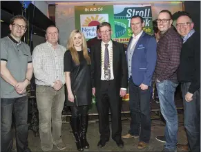  ??  ?? Scruffy Duffy, Vincent Murray, Kelesa Mulcahy, Councillor Hubert Keaney, Thomas Walsh, Uninn Murray and Seamus Mc Manus at the launch of ‘ Stroll at The Track’.