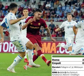  ?? (Ap) ?? Rinnovo Lorenzo Pellegrini, 25 anni, festeggia il contratto appena prolungato realizzand­o il primo gol della Roma