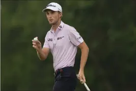  ?? MATT YORK — THE ASSOCIATED PRESS ?? Will Zalatoris waves after making a putt on the eighth hole during the second round of the PGA Championsh­ip at Southern Hills Country Club on Friday in Tulsa, Okla.