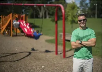  ?? ANDREW LAHODYNSKY FOR THE TORONTO STAR ?? Dave Colebrook lives in the area where playground­s and parks are among the growing residentia­l amenities