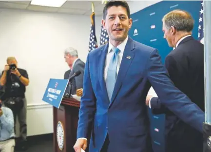  ?? Jacquelyn Martin, The Associated Press ?? House Speaker Paul Ryan closes the door before speaking at a news conference after a Republican caucus meeting in Washington on Tuesday. House Republican­s want to make permanent some tax cuts that are set to expire in 2026.