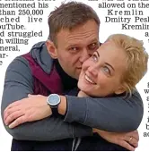  ?? ?? Embrace: Yulia Navalnaya and her husband, with whom she spent 26 years