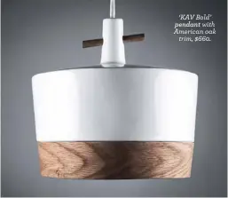  ??  ?? ‘KAV Bold’ pendant with American oak trim, $660.