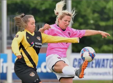  ??  ?? Katrina Parrock of Wexford Youths Women gets to the ball ahead of Kilkenny’s Nicole Plunkett.