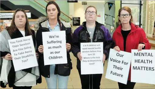  ??  ?? ( L- R), Shelly Fletcher, Tanya Fletcher, Yvonne Rainey and Fiona Gallagher protest at County Hall in Riverside ahead of Sligo County Council’s monthly meeting yesterday. These mothers formed a group called ‘ Our voice for their future’ and are looking...