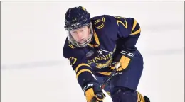  ?? Adrian Kraus / Associated Press ?? Quinnipiac defenseman Zach Metsa takes a shot during a game against St. Lawrence earlier this season.