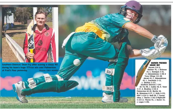  ?? Picture: GLENN CAMPBELL ?? PINT’s Josh Neill pushes a delivery to the onside during his score of 89 in his team’s seven-wicket win over Nightcliff at Marrara.