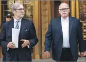  ?? Kathy Willens Associated Press ?? L AW Y E R Robert Gottlieb, left, said drug company CEO Laurence F. Doud III is being made a scapegoat.