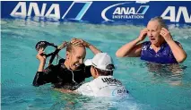  ?? GETTY IMAGES ?? Joy in the drink for ANA Inspiratio­n winner Pernilla Lindberg and fiance caddie Daniel Taylor.