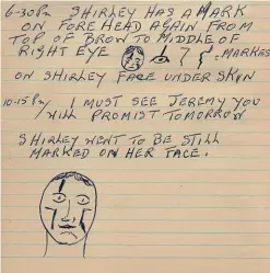  ??  ?? ABOVE: Marks that appeared on Shirley’s face on Monday 8 Oct 1956, sketched by her father Wally.