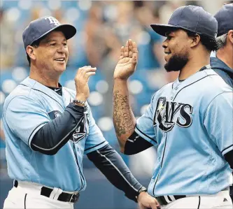  ?? CANADIAN PRESS FILE PHOTO ?? Charlie Montoyo, left, will become the 13th manager in Toronto Blue Jays history. The 53-year-old spent the last four seasons on the coaching staff of the Tampa Bay Rays.
