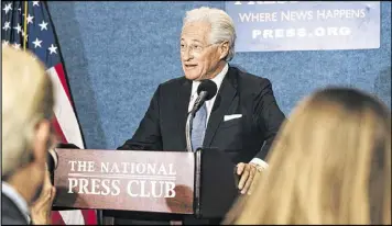  ?? JUSTIN T. GELLERSON / THE NEW YORK TIMES ?? Marc Kasowitz, at a news conference at the National Press Club in Washington on Thursday, accuses former FBI Director James Comey of “admitting” to leaking sensitive informatio­n before and during his Senate testimony.