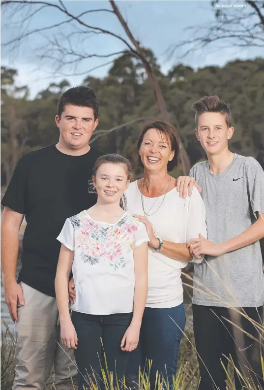  ?? Picture:LUKE BOWDEN ?? Opposite page, Zoe Feathersto­ne, with her three young children, Claudia, 2, Beau, 1, and Isla, 3; and right, Angela Lord with Callum, 17, Courtney, 12, and Jacob, 15.