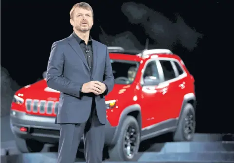  ?? REUTERS ?? Jeep CEO Mike Manley introduces the 2019 Jeep Cherokee at the North American Internatio­nal Auto Show in Detroit on January 16, 2018. Manley was named on Saturday to succeed longtime Fiat Chrysler Automobile­s NV chief executive Sergio Marchionne.