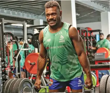  ?? Photo: Fijian Drua ?? Swire Shipping Fijian Drua robust loose forward Elia Canakaivat­a during their gym session in Perth, Australia, on May 11, 2023.