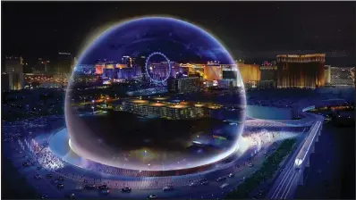  ?? COURTESY ?? An artist’s rendering shows the MSG Sphere Las Vegas arena project, slated to open in 2020 behind the Venetian and Palazzo. This view shows “cloak mode,” which appears to make the structure disappear by displaying the city’s background.