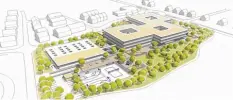  ?? Grafik: Planstatt Senner ?? Der Neubau des Paul-Klee-Gymnasiums in Gersthofen sieht viel Platz für Freifläche­n vor. Eine Tiefgarage macht es möglich.