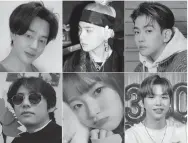  ??  ?? (Clockwise from top left) Jimin, Suga, Baekhyun, Kang Daniel, Arin and V (Twitter)