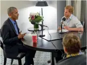  ?? AFP ?? Britain’s Prince Harry ( right) interviewi­ng former US president Barack Obama in Toronto, in Canada as part of his guest editorship of BBC Radio 4’ s Today programme.—