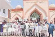  ?? PTI ?? Students and teachers protesting against death sentence to Kulbhushan Jadhav, at Islamic Centre of India in Lucknow.