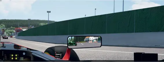  ??  ?? Assetto Corsa, heading into Eau Rouge. The ‘tearing’ in front of each mirror is due to the game’s bezel correction mucking with the screenshot, on-screen it looks perfect