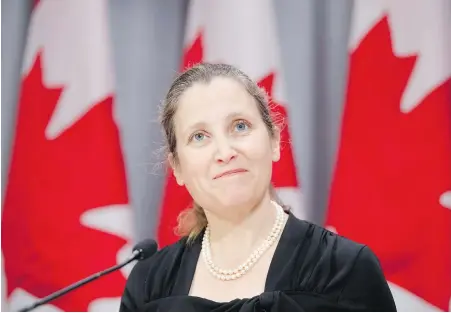  ??  ?? Deputy Prime Minister Chrystia Freeland at a news conference in Toronto on Friday.