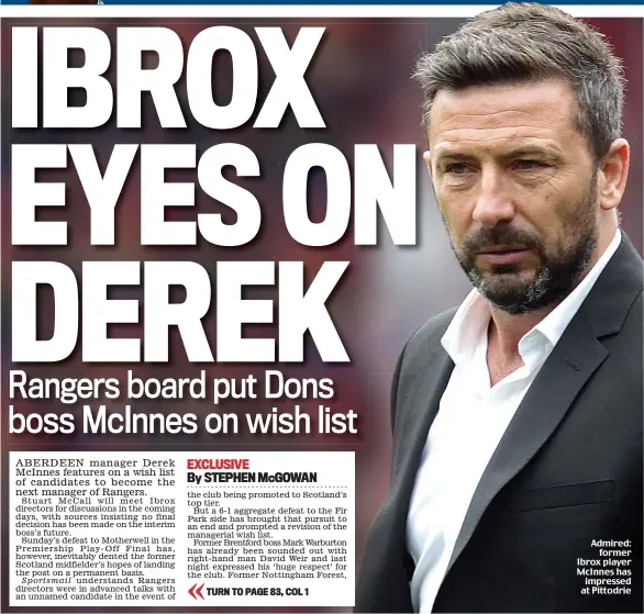  ??  ?? Admired:
former Ibrox player McInnes has impressed at Pittodrie