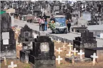  ?? BRUNA PRADO/ASSOCIATED PRESS ?? Relatives attend the burial of 71-year-old Abelardo Bezerra, who died of COVID-19 complicati­ons. Brazil has suffered more than 200,000 COVID-related deaths.