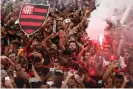  ??  ?? Flamengo fans see off the squad with a party called the “Aerofla” before their trip to Lima. Photograph: Wagner Meier/Getty Images