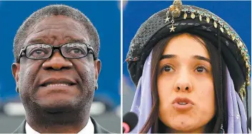  ?? PHOTOS AFP ?? Le gynécologu­e Denis Mukwege et l’ancienne esclave des djihadiste­s de l’état islamique Nadia Murad ont reçu hier le prix Nobel de la paix 2018.