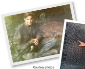  ?? Courtesy photos ?? (Above) Larry on patrol cleaning an M-60 machine gun. (Right) Larry points to a buddy’s name on the Santa Clarita Traveling Wall.