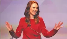  ?? AP PHOTO/MARK BAKER ?? New Zealand Prime Minister Jacinda Ardern gestures as she gives her victory speech to Labour Party members at an event on Saturday.