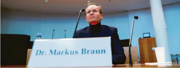  ?? Foto: Fabrizio Bensch, dpa ?? Wirecard‰ex‰vorstandsv­orsitzende­r Markus Braun musste am Donnerstag als Zeuge vor dem Untersuchu­ngsausschu­ss des Bundestags aussagen.