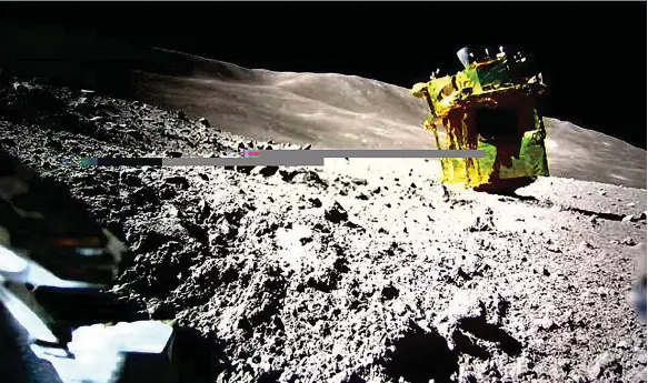  ?? Jaxa ?? Japan’s Slim Moon lander touched down successful­ly on the lunar surface but was unable to generate power after landing upside down