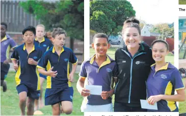  ??  ?? In running action. Logan Plaaitjies and Tiago Kamfer with Stephnie McKay.The group with the coaches and organisers.